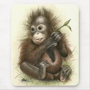 Orang-oetanbaby met bladeren muismat