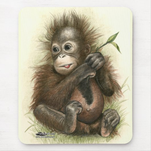 Orang-oetanbaby met bladeren muismat (Voorkant)