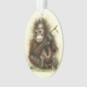 Orang-oetanbaby met bladeren ornament