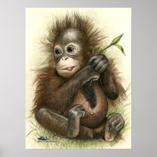 Orang-oetanbaby met bladeren poster