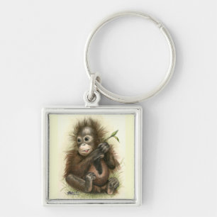 Orang-oetanbaby met bladeren sleutelhanger