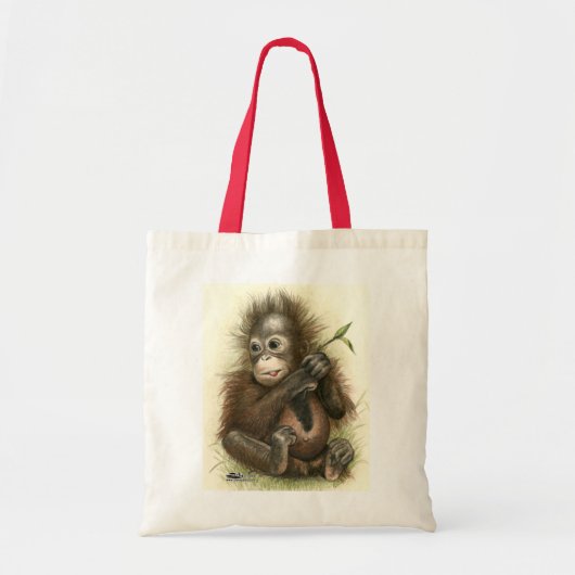 Orang-oetanbaby met bladeren tote bag (Voorkant)