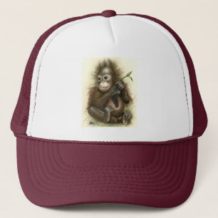 Orang-oetanbaby met bladeren trucker pet
