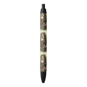 Orang-oetanbaby met bladeren zwarte inkt pen