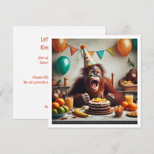 Orang-oetang die verjaardag viert, feestapen kaart (Voorkant / Achterkant)