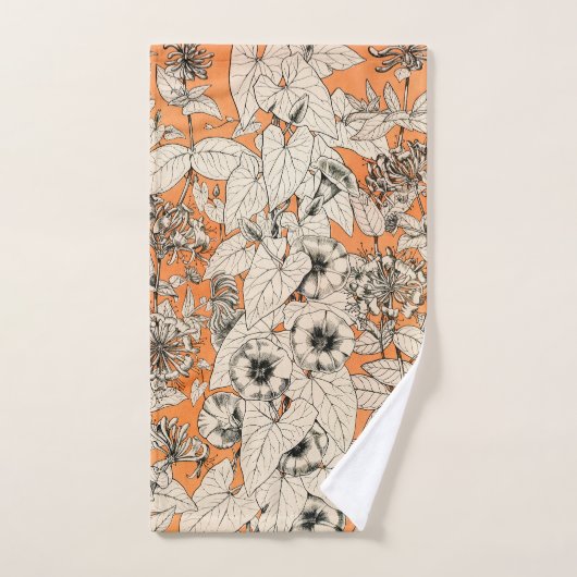 Orang White Graphic Flowers Pattern Bad Handdoek (Handdoek)