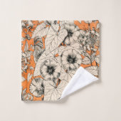 Orang White Graphic Flowers Pattern Bad Handdoek (Wasdoekje)