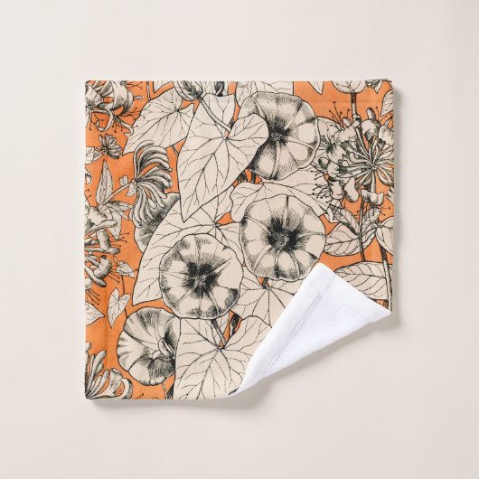 Orang White Graphic Flowers Pattern Bad Handdoek (Wasdoekje)