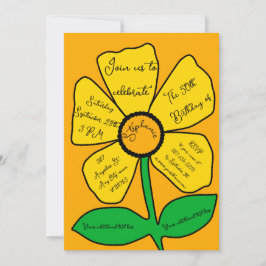 Orange 50th Birthday Gold Doodle Flower  Kaart