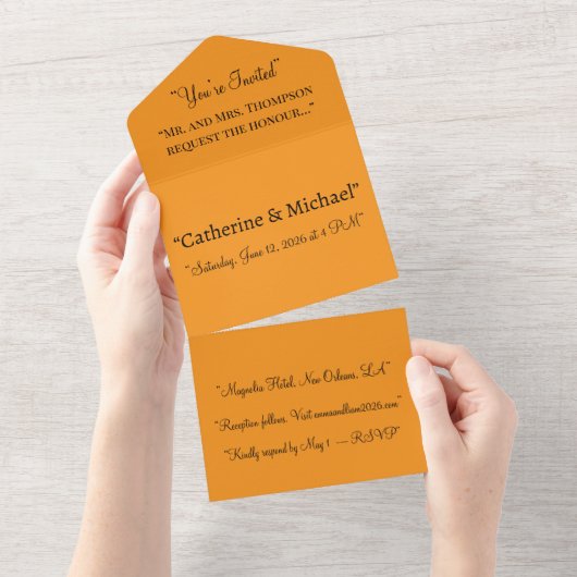 Orange All In One Wedding Invitation – Warm Uitnodiging (Afscheurbaar)