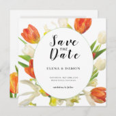 Orange and Beige Tulip Wedding Save The Date (Voorkant / Achterkant)