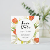 Orange and Beige Tulip Wedding Save The Date (Staand voorkant)