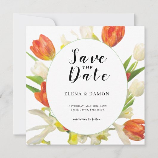 Orange and Beige Tulip Wedding Save The Date (Voorkant)