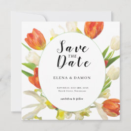 Orange and Beige Tulip Wedding Save The Date