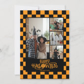Orange and Black Checkered 5 Photo Halloween Feestdagenkaart (Voorkant)