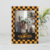 Orange and Black Checkered 5 Photo Halloween Feestdagenkaart (Staand voorkant)
