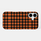 Orange and Black Plaid Checkered Pattern iPhone 16 Hoesje (Achterkant horizontaal)