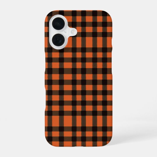 Orange and Black Plaid Checkered Pattern iPhone 16 Hoesje (Achterkant)