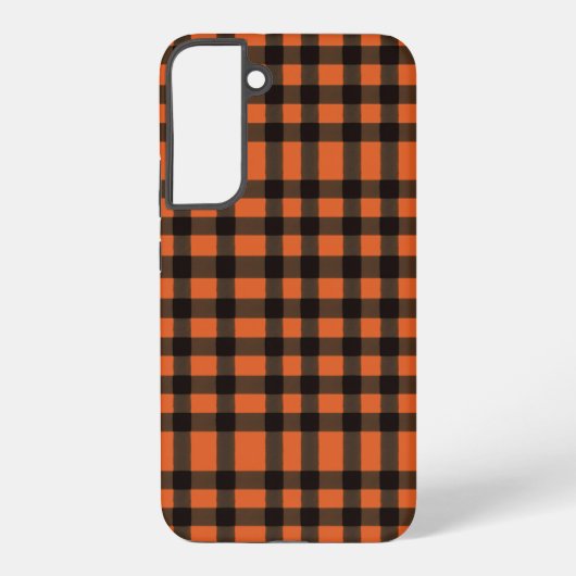 Orange and Black Plaid Checkered Pattern Samsung Galaxy Hoesje (Achterkant)