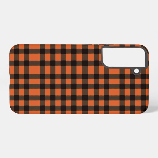 Orange and Black Plaid Checkered Pattern Samsung Galaxy Hoesje (Achterkant horizontaal)
