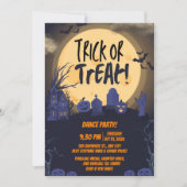 Orange and Black Trick or Treat Halloween Party Kaart (Voorkant)
