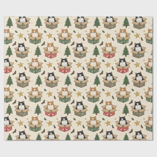 Orange and Black & White Kittens Christmas Pattern Cadeaupapier (Vlak)