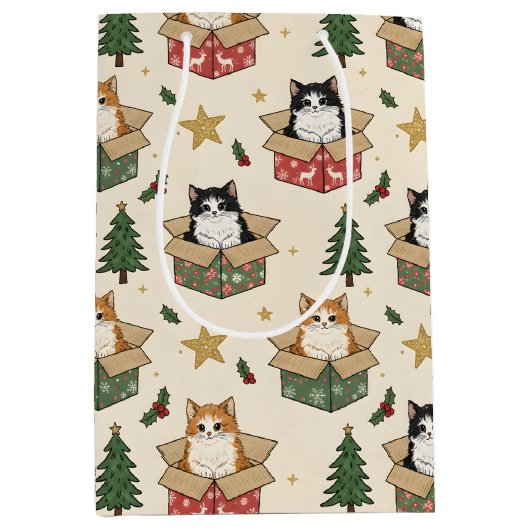 Orange and Black & White Kittens Christmas Pattern Medium Cadeauzakje (Voorkant)