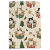Orange and Black & White Kittens Christmas Pattern Medium Cadeauzakje (Achterkant)