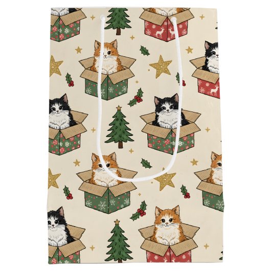 Orange and Black & White Kittens Christmas Pattern Medium Cadeauzakje (Achterkant)
