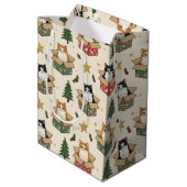 Orange and Black & White Kittens Christmas Pattern Medium Cadeauzakje (Achterkant Gekanteld)
