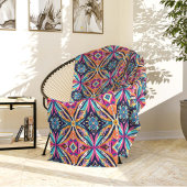 Orange and Blue Geometric Flowers Bohemian Fleece Deken