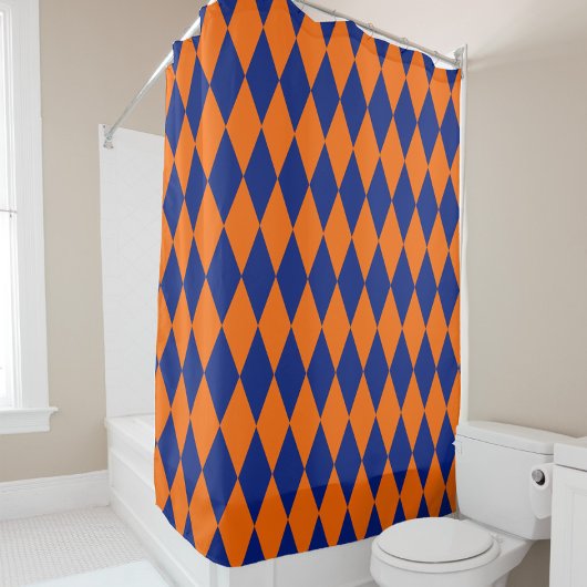 Orange and Blue Harlequin Checkered Design  Douchegordijn