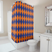 Orange and Blue Harlequin Checkered Design  Douchegordijn (In situ)