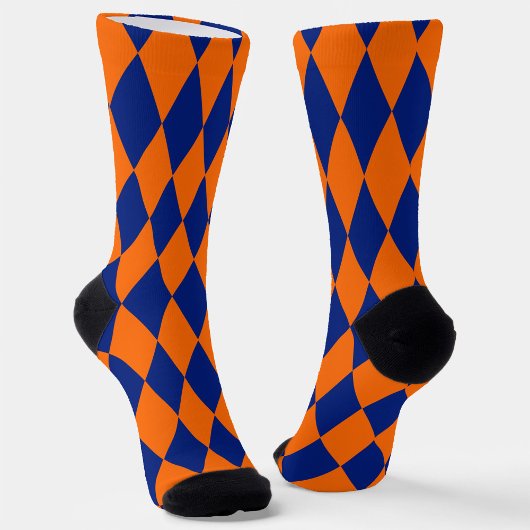 Orange and Blue Harlequin Checkered Design Sokken