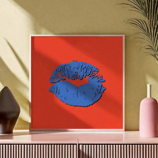 Orange and Blue Kissing Lips Poster