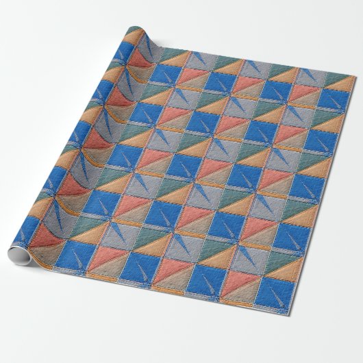 orange and blue quilt cadeaupapier (Uitgerold)