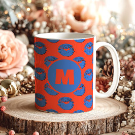 Orange and Blue XOXO Kissing Lips Personalized Koffiemok