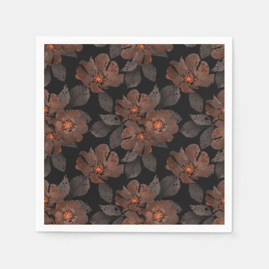 Orange and brown flowers on a black background. servet (Voorkant)