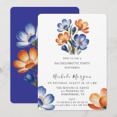Orange and Cobalt Blue Floral Bachelorette Party Kaart (Voorkant / Achterkant)