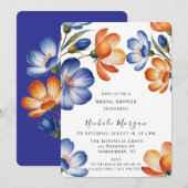 Orange and Cobalt Blue Floral Bridal Shower Kaart (Voorkant / Achterkant)