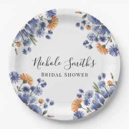 Orange and Cobalt Blue Floral Bridal Shower Papieren Bordje