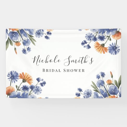 Orange and Cobalt Blue Floral Bridal Shower Spandoek (Horizontaal)