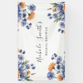 Orange and Cobalt Blue Floral Bridal Shower Spandoek (Verticaal)