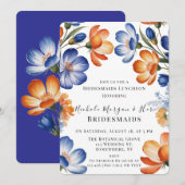 Orange and Cobalt Blue Floral Bridesmaids Luncheon Kaart (Voorkant / Achterkant)