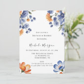 Orange and Cobalt Blue Floral Brunch & Bubbly Kaart (Staand voorkant)