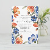 Orange and Cobalt Blue Floral Couples Shower Kaart (Staand voorkant)