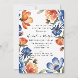 Orange and Cobalt Blue Floral Couples Shower Kaart