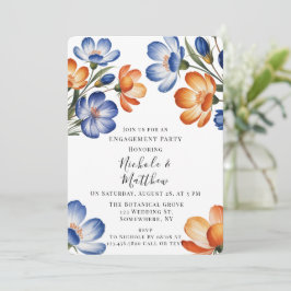 Orange and Cobalt Blue Floral Engagement Party Kaart