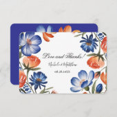 Orange and Cobalt Blue Floral Wedding Bedankkaart (Voorkant / Achterkant)