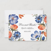 Orange and Cobalt Blue Floral Wedding Bedankkaart (Voorkant)